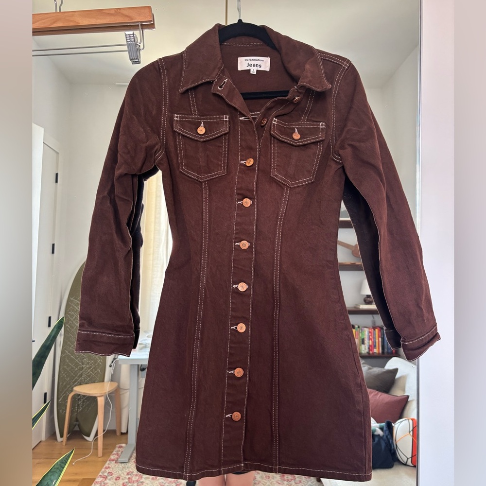 Reformation Brown Button-Down Dress